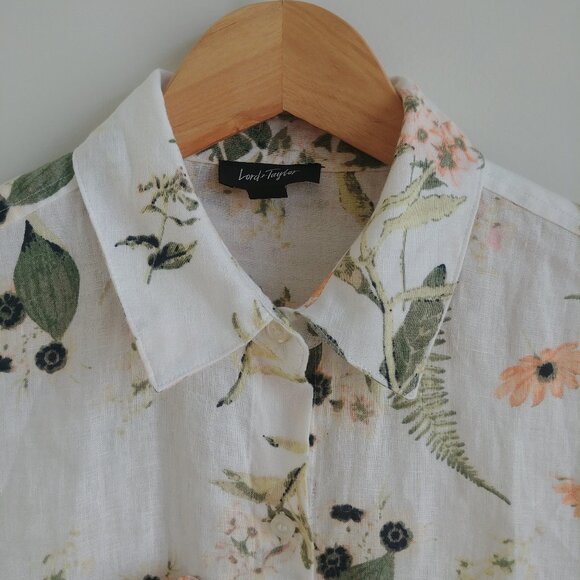 Lord + Taylor 100% linen off white cream button down shirt blouse floral Small - Picture 1 of 16